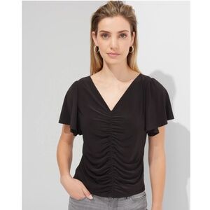 NWT WHBM Black Ruched-front Top